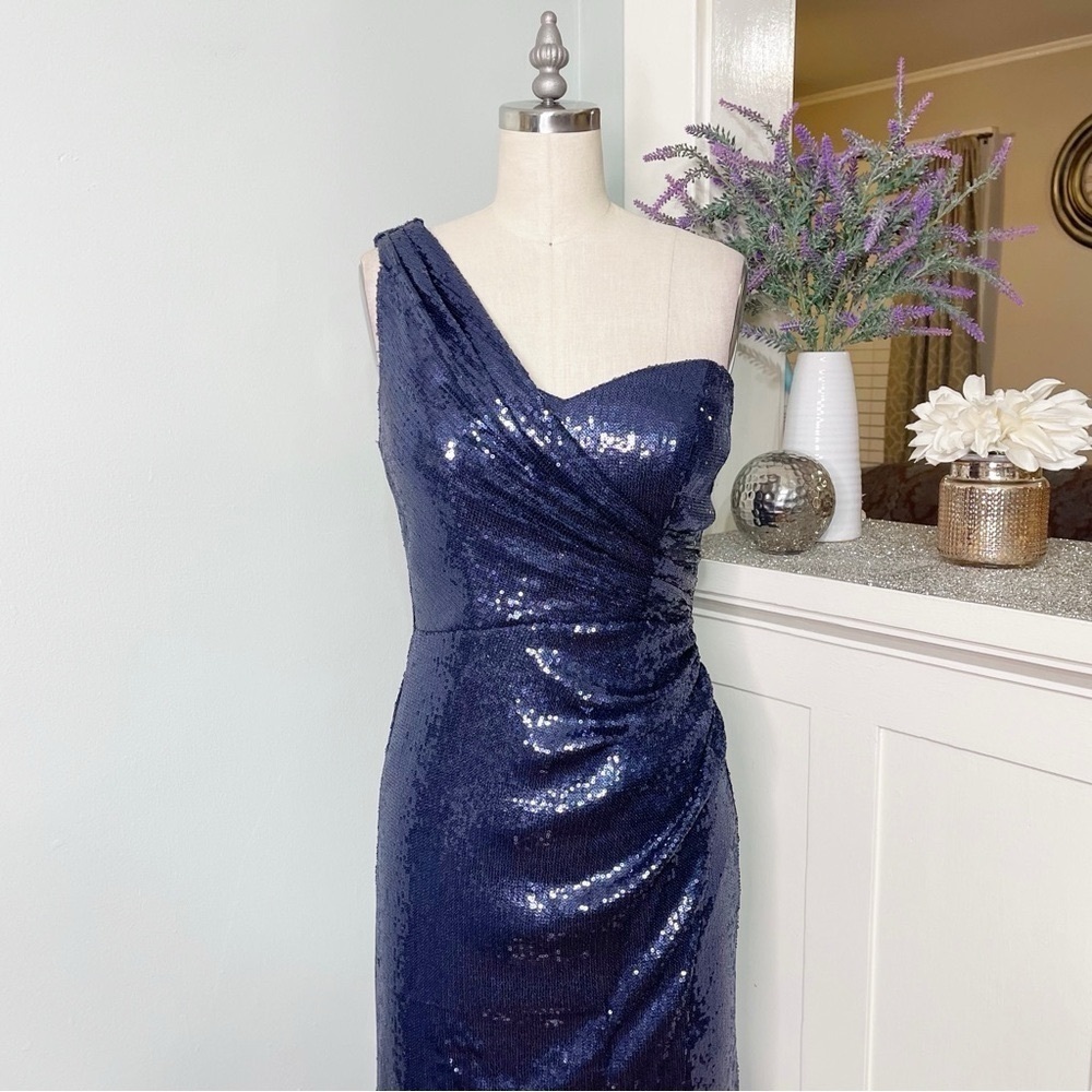 Cache Navy Blue Sequin Formal Gown Maxi Dress with Slit 4 - Picture 3 of 14